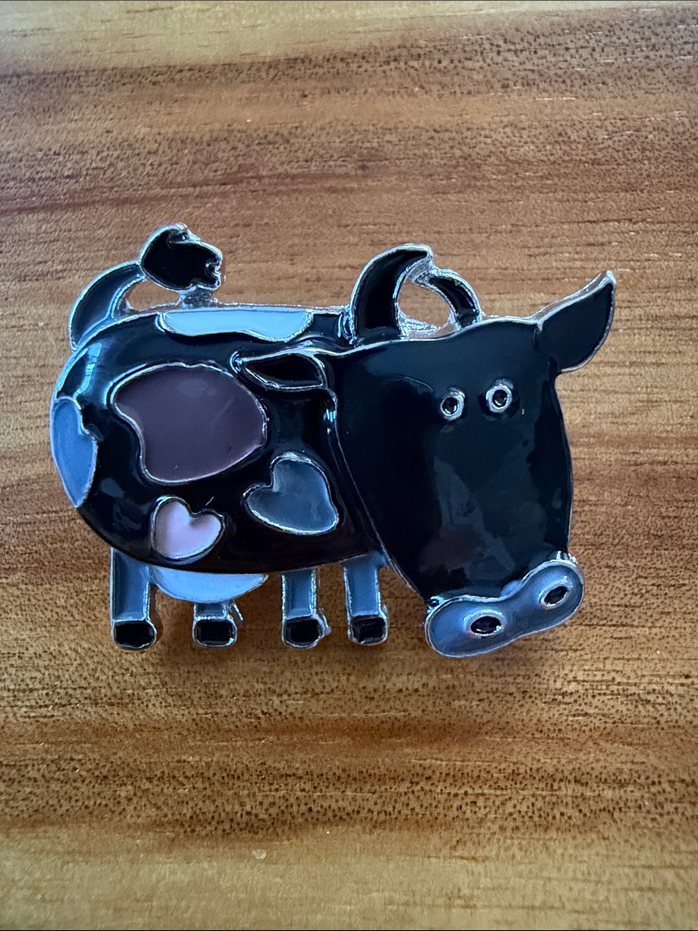 Black Enamel Cow Brooch - Women's Jewelry - Picture 1 of 2